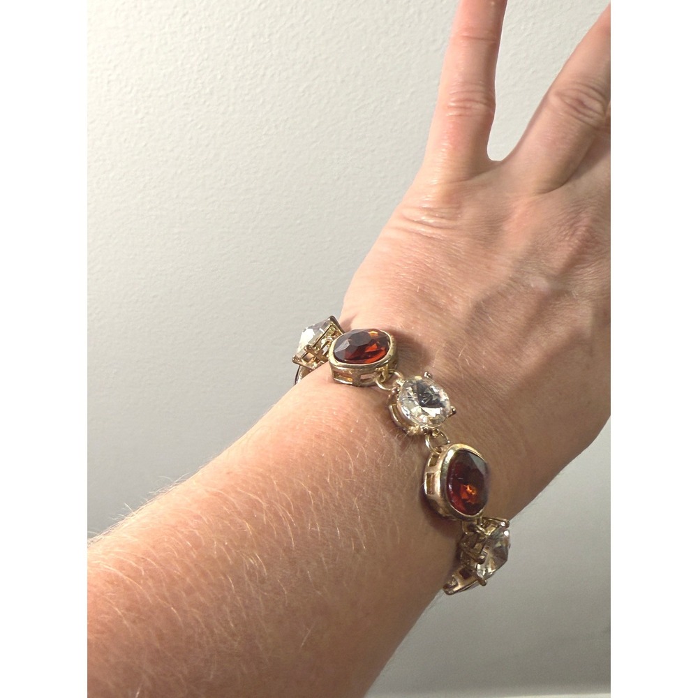 JCrew chunky amber clear gemstone statement bracelet preppy‎ luxury goldtone fun